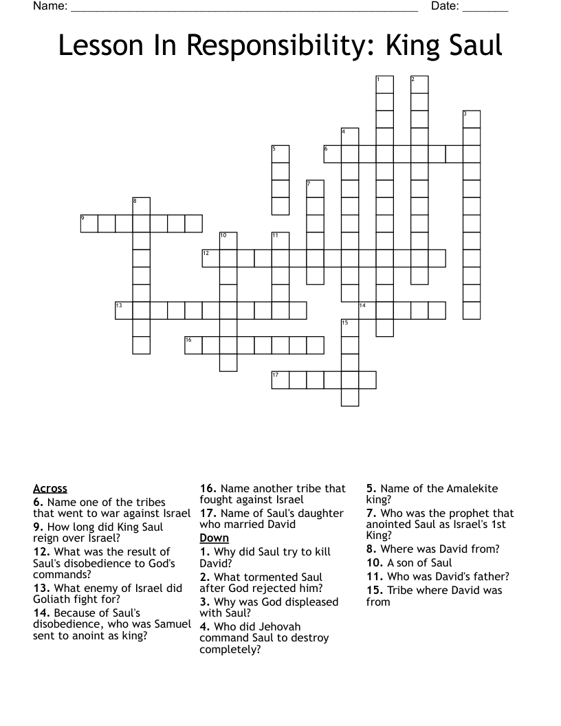 Lesson In Responsibility: King Saul Crossword