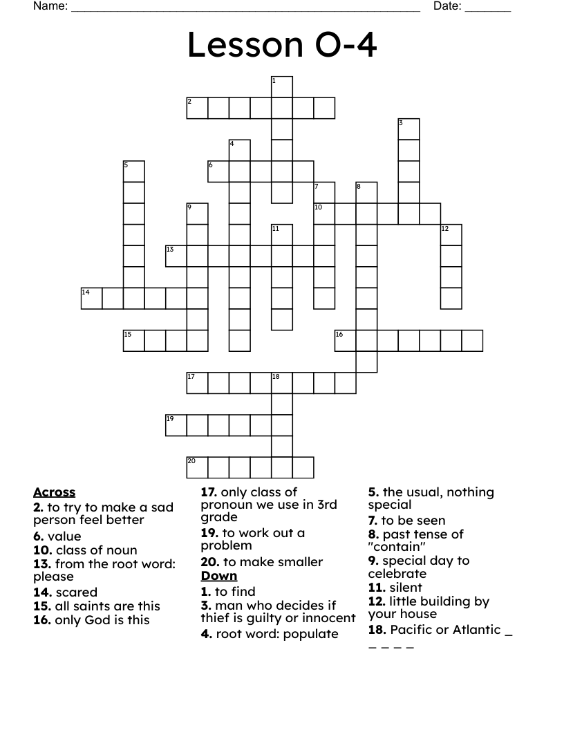 Lesson O-4 Crossword