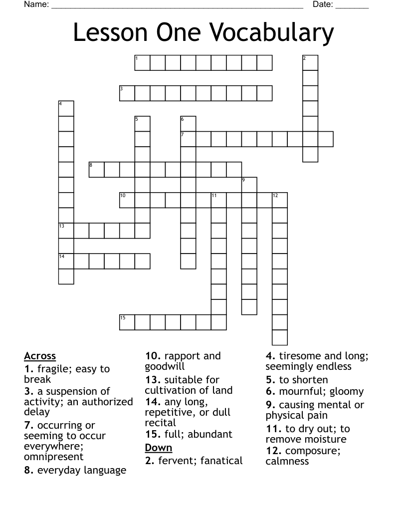 Lesson One Vocabulary Crossword