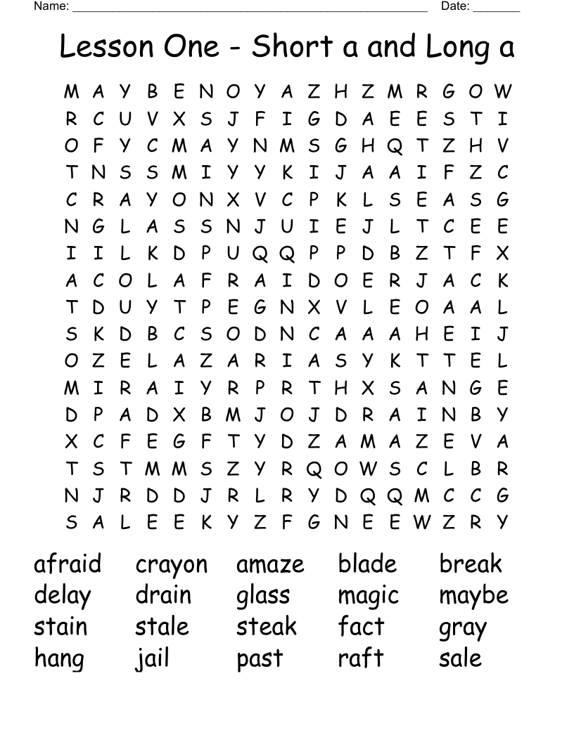 Lesson One - Short a and Long a Word Search