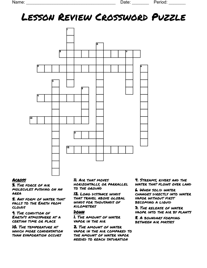 Lesson Review Crossword Puzzle