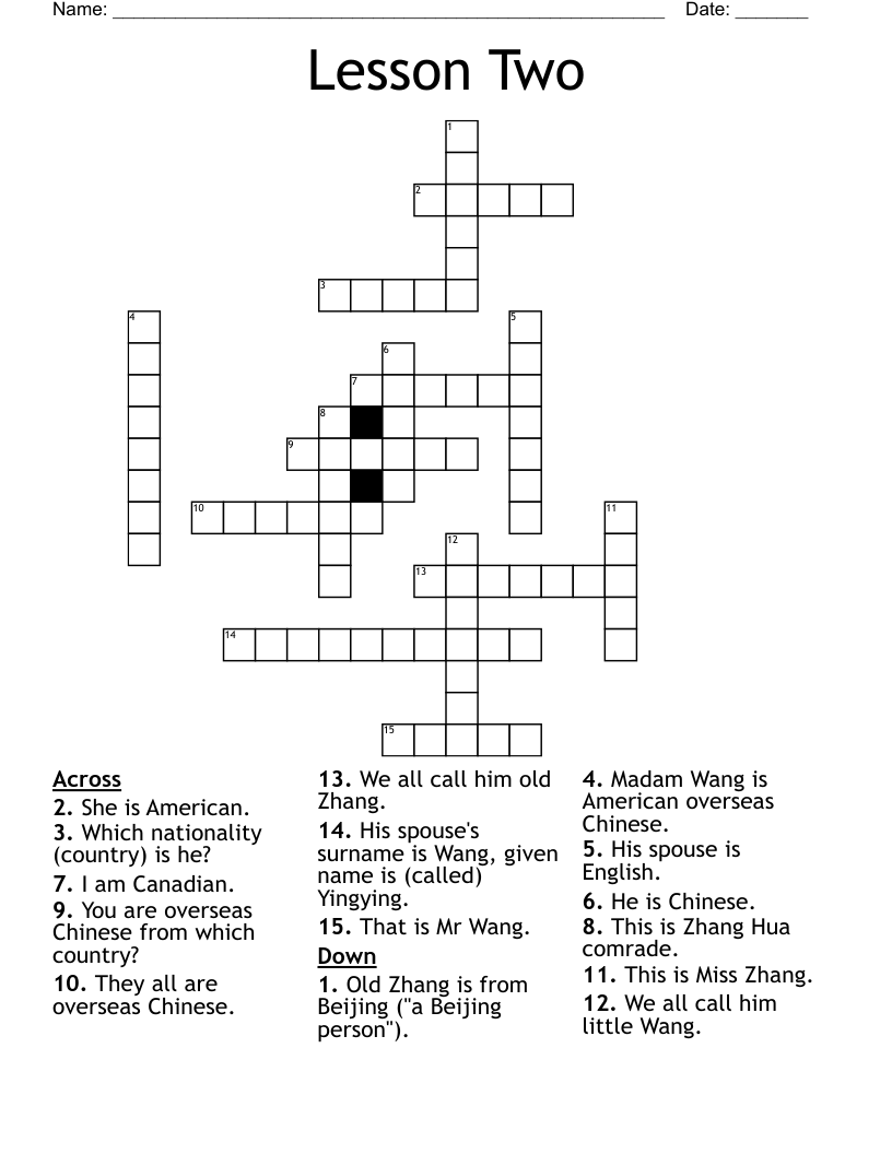 Lesson Two Crossword