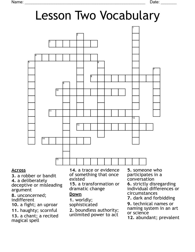 Lesson Two Vocabulary Crossword