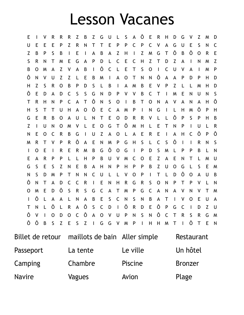 Lesson Vacanes  Word Search