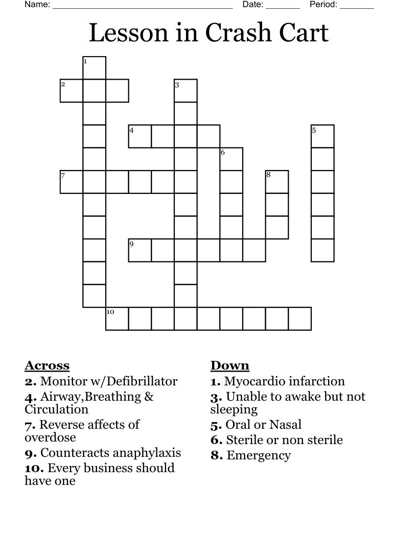 Lesson in Crash Cart Crossword
