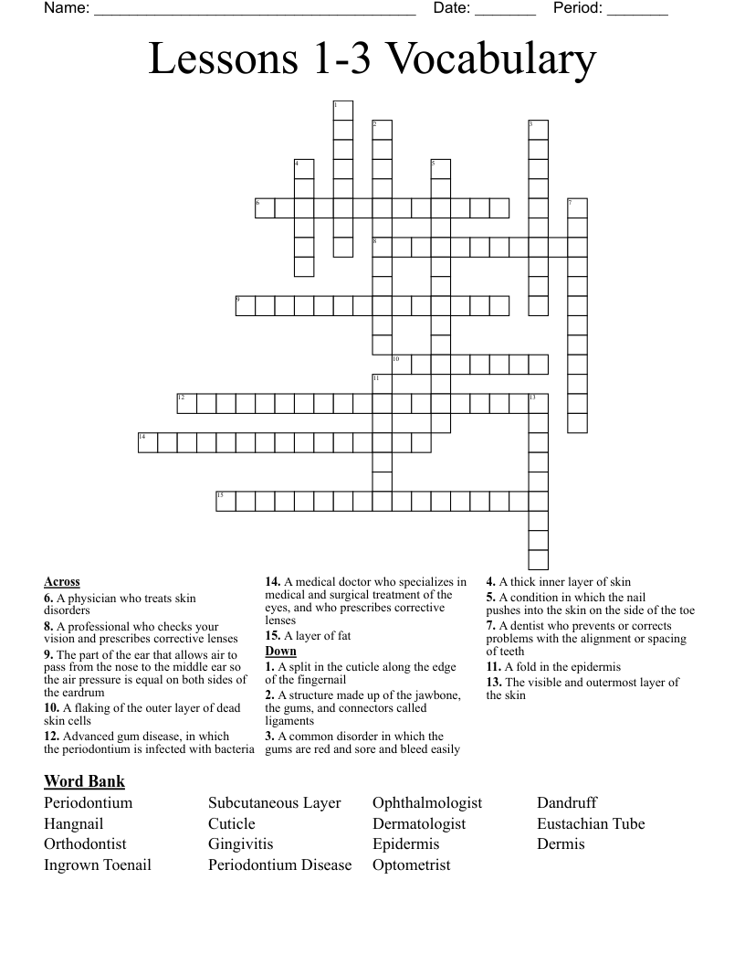 Lessons 1-3 Vocabulary  Crossword