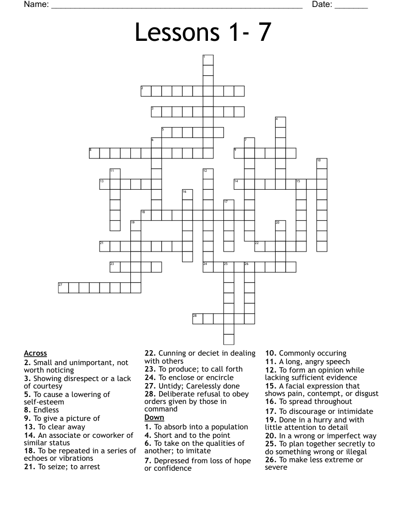 Lessons 1- 7 Crossword