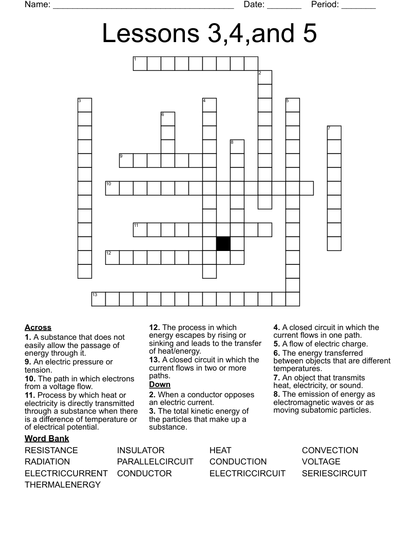 Lessons 3,4,and 5 Crossword