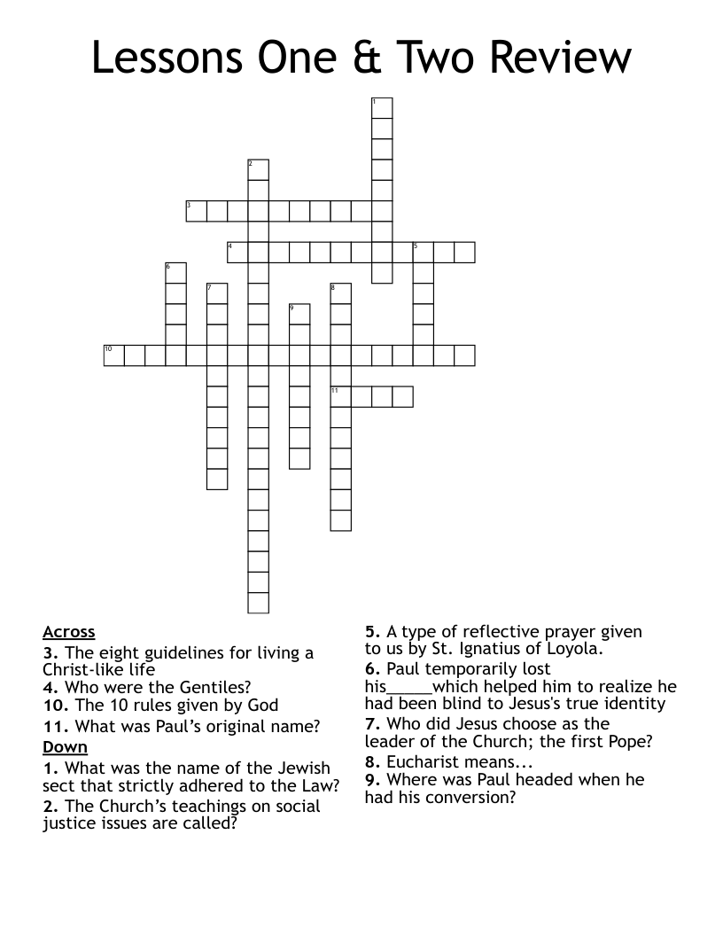 Lessons One & Two Review  Crossword
