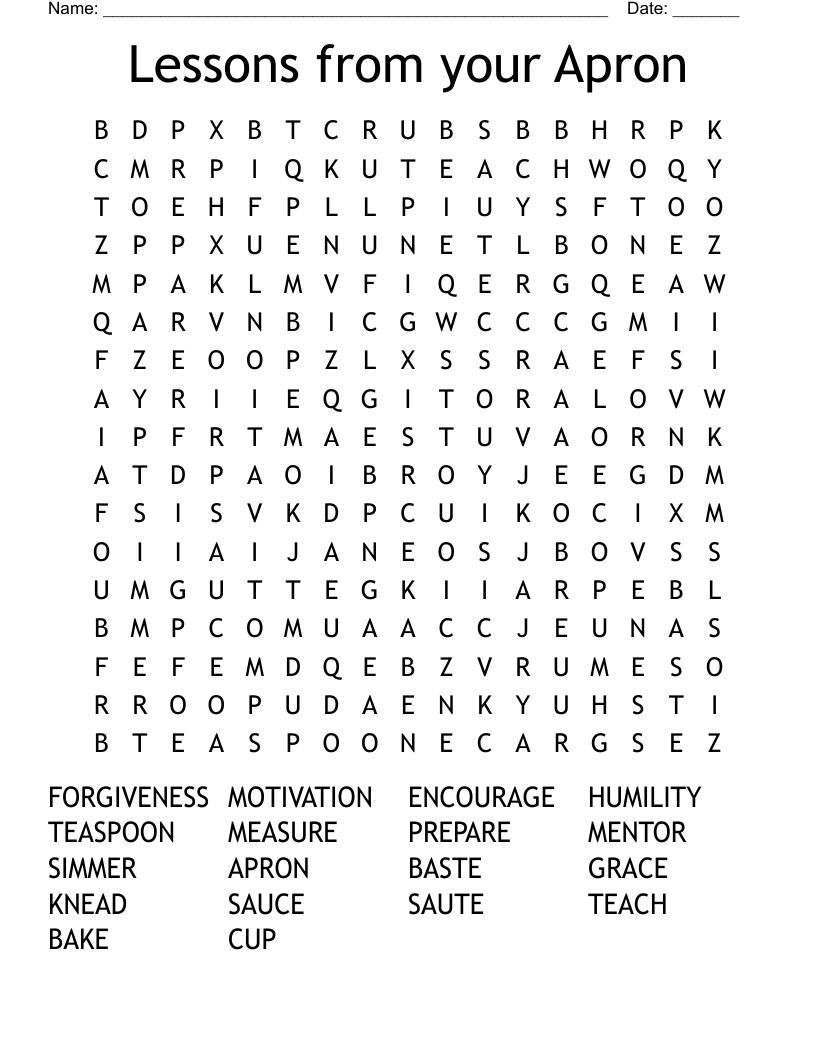 Lessons from your Apron Word Search