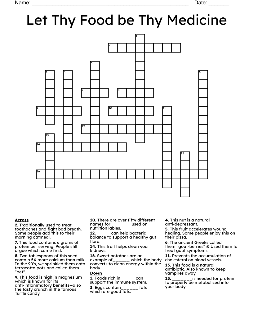 Let Thy Food be Thy Medicine Crossword