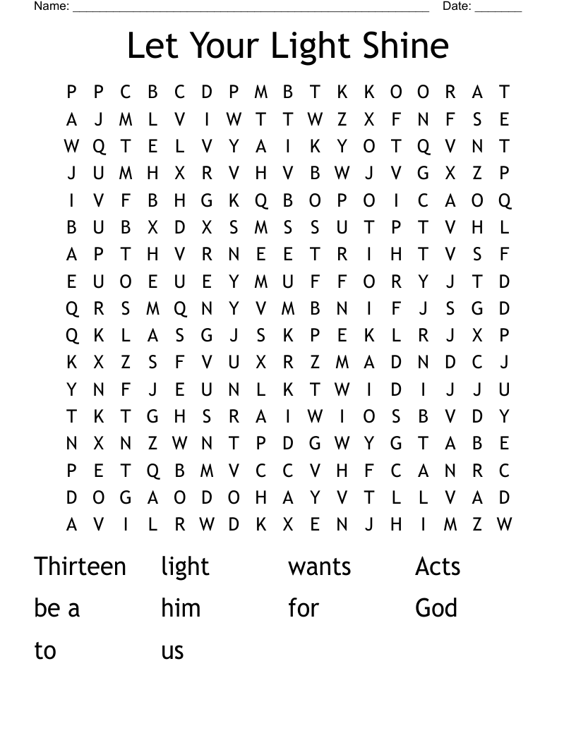 Let Your Light Shine Word Search