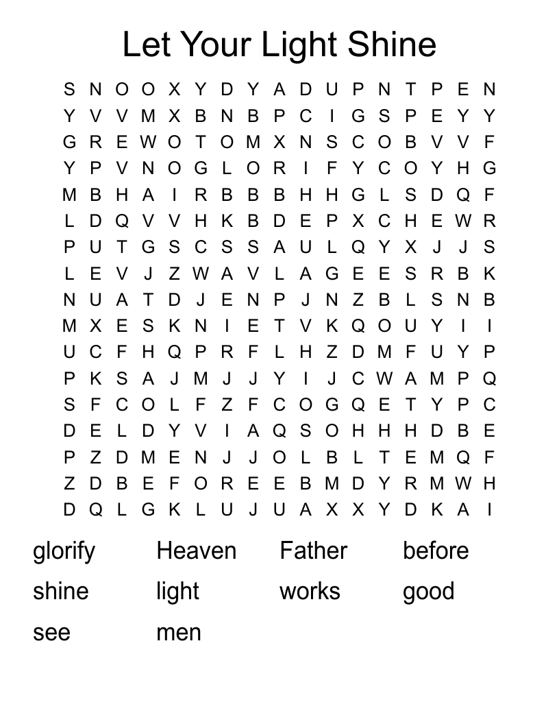 Let Your Light Shine Word Search