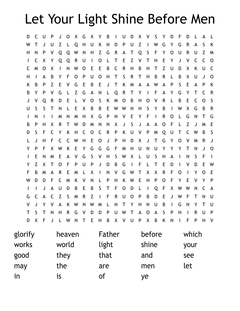 Let Your Light Shine Before Men Word Search