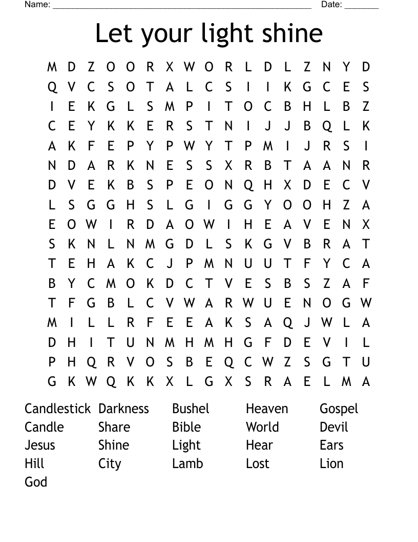 Let your light shine Word Search