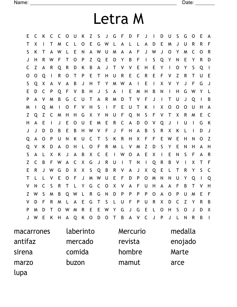 Letra M Word Search