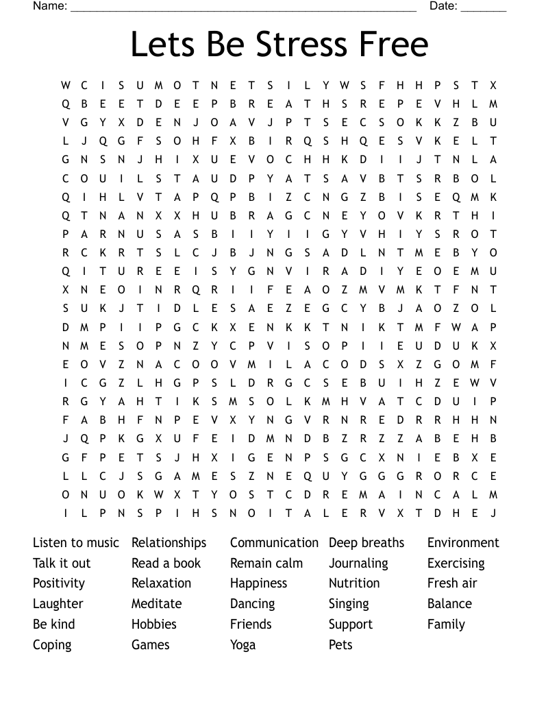 Lets Be Stress Free  Word Search