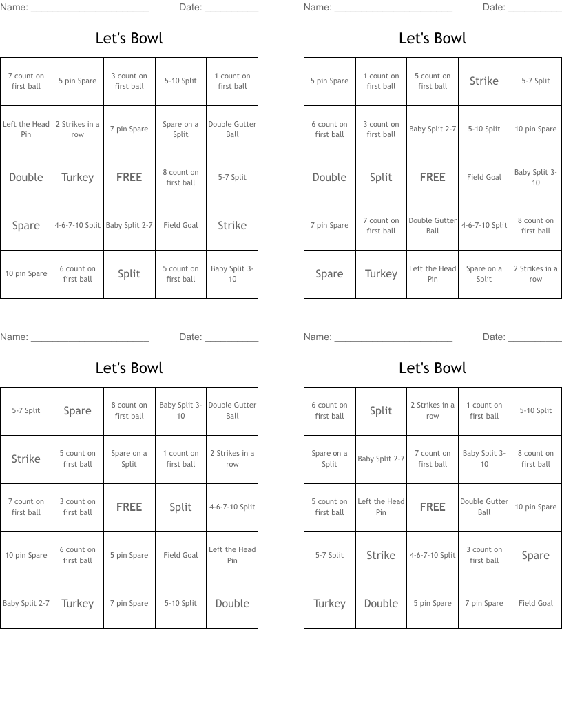 Let's Bowl Bingo Cards
