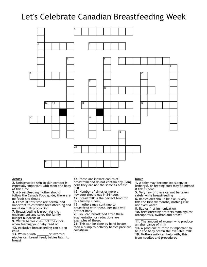 Let's Celebrate Canadian Breastfeeding Week Crossword