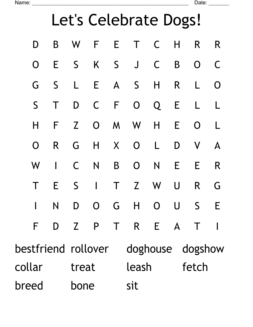 Let's Celebrate Dogs! Word Search