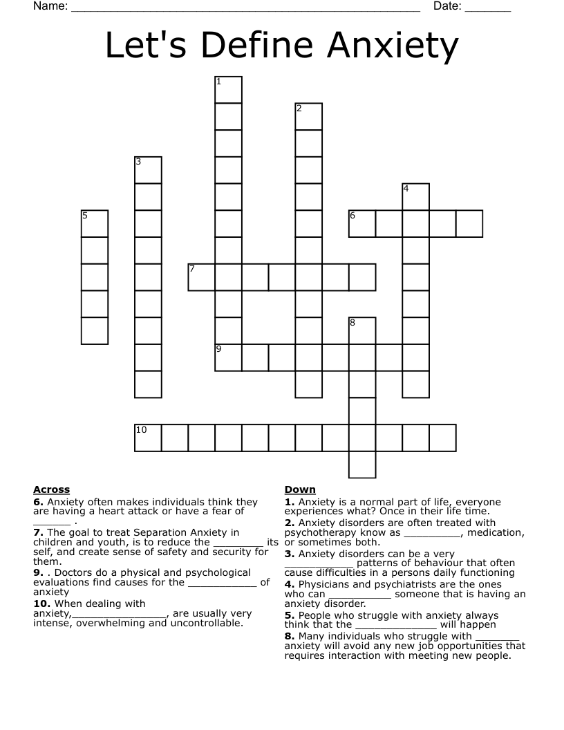 Let's Define Anxiety Crossword