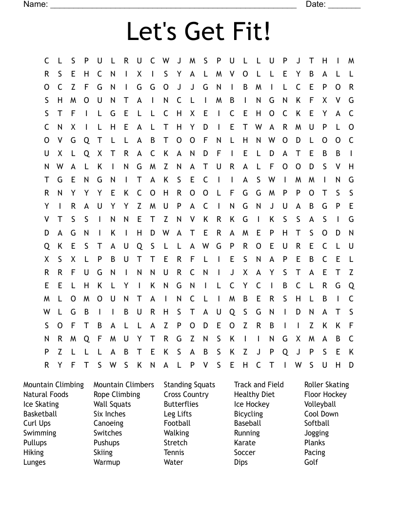 Let's Get Fit! Word Search