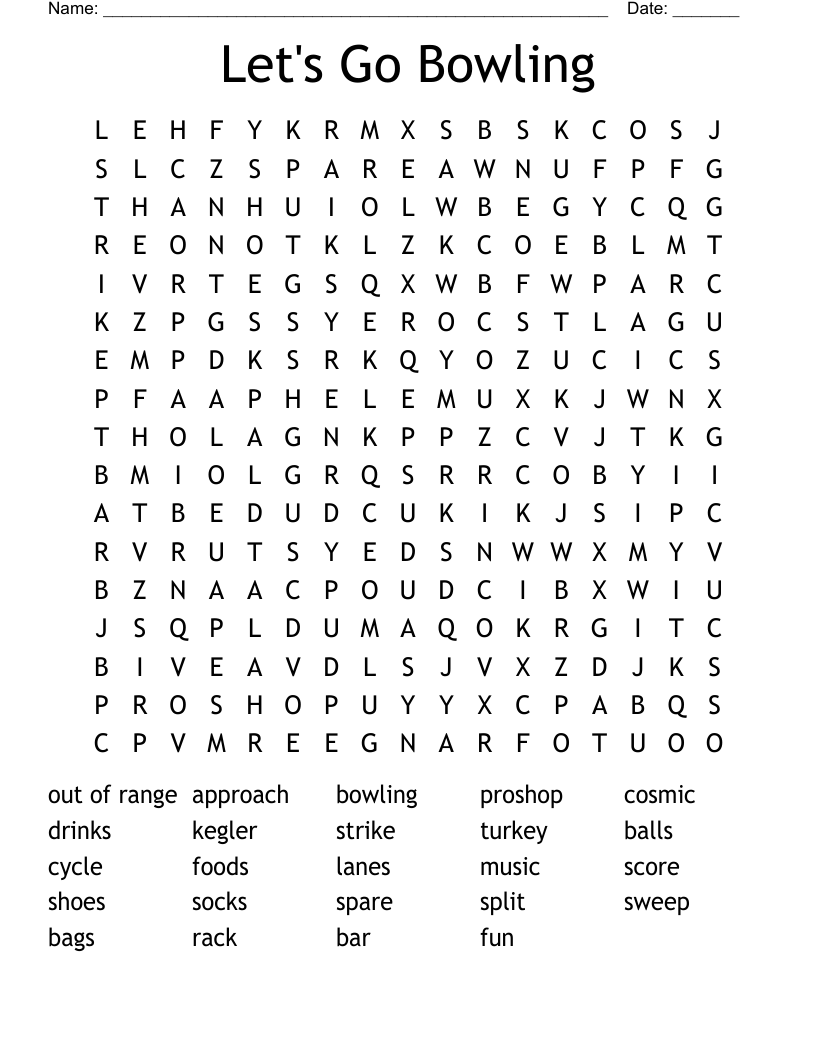 Let's Go Bowling Word Search