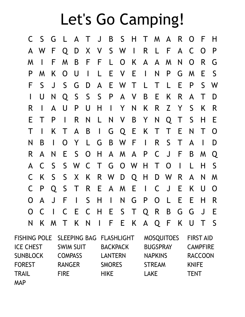 Let's Go Camping! Word Search