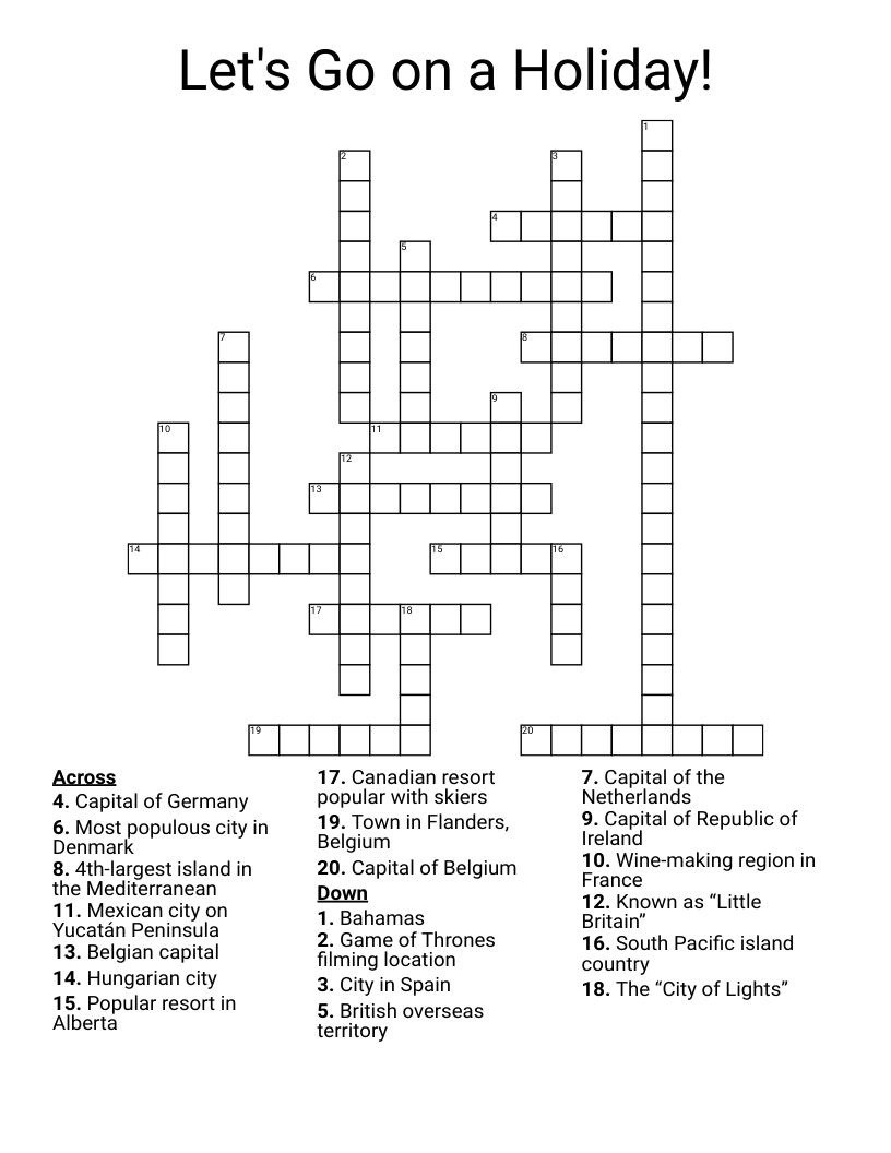 Let's Go on a Holiday! Crossword