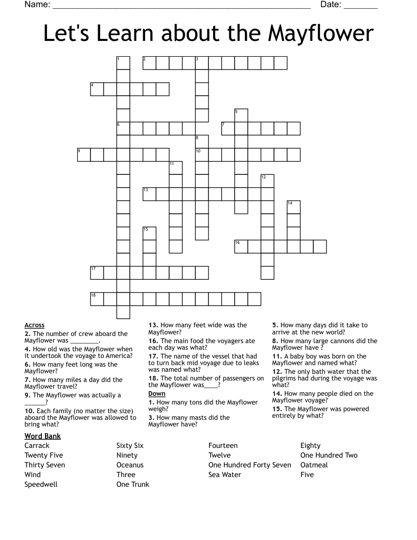 Let's Learn about the Mayflower Crossword