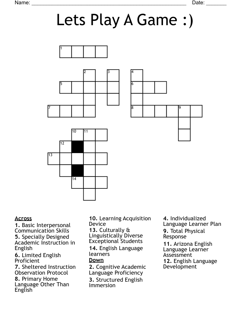 Lets Play A Game :) Crossword