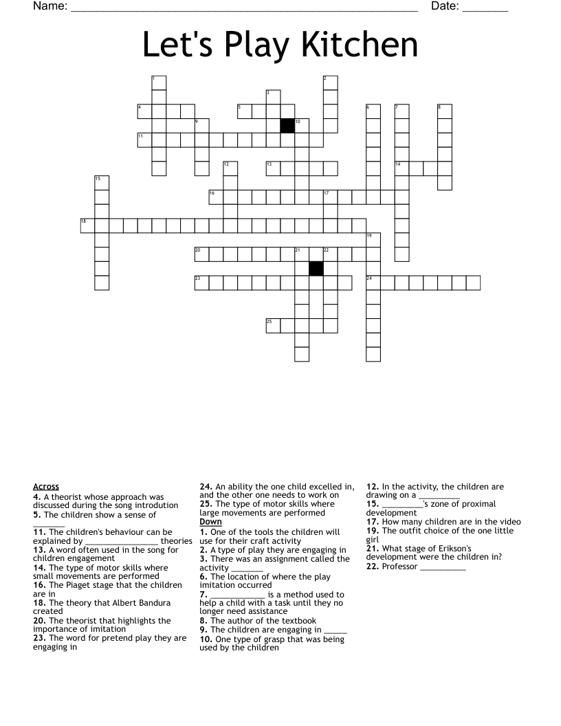 Let's Play Kitchen Crossword