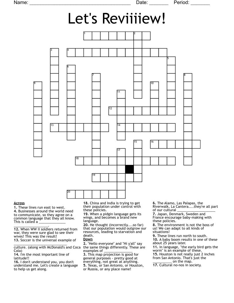 Let's Reviiiiew! Crossword