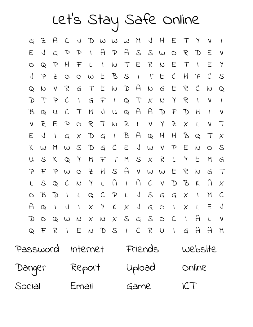 Let's Stay Safe Online Word Search