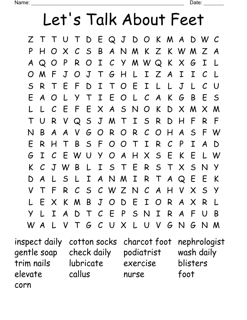 Let's Talk About Feet Word Search