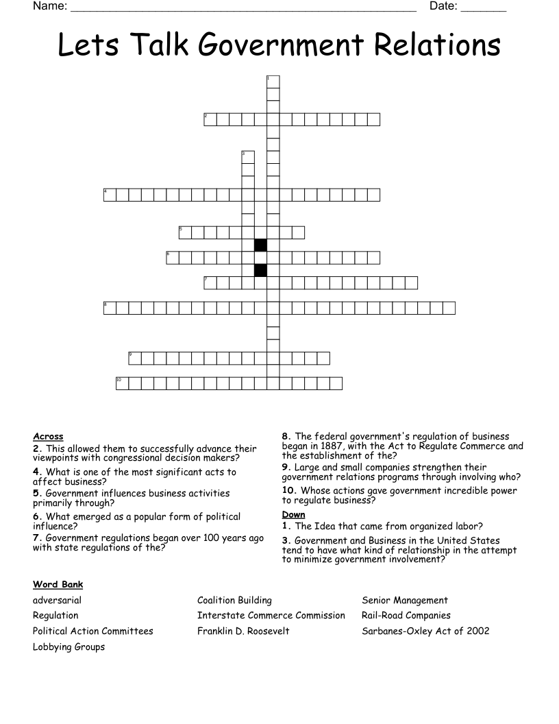 Lets Talk Government Relations Crossword