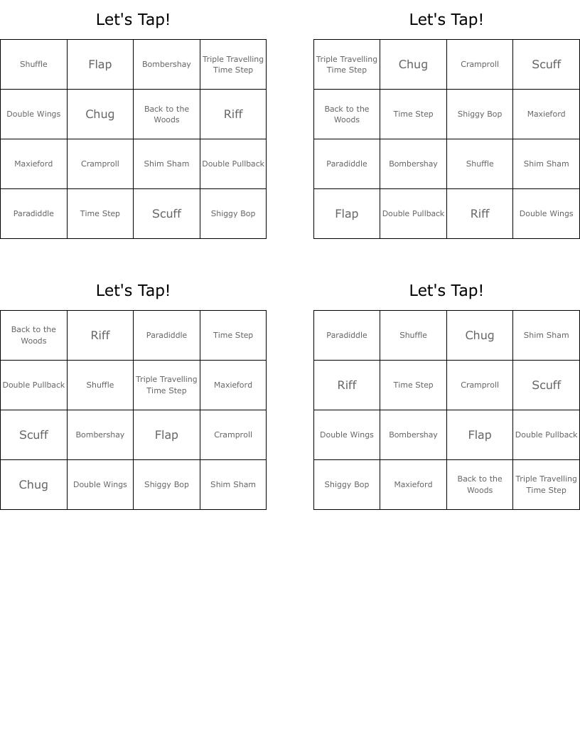 Let's Tap! Bingo Cards