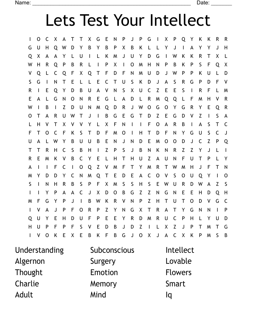 Lets Test Your Intellect Word Search