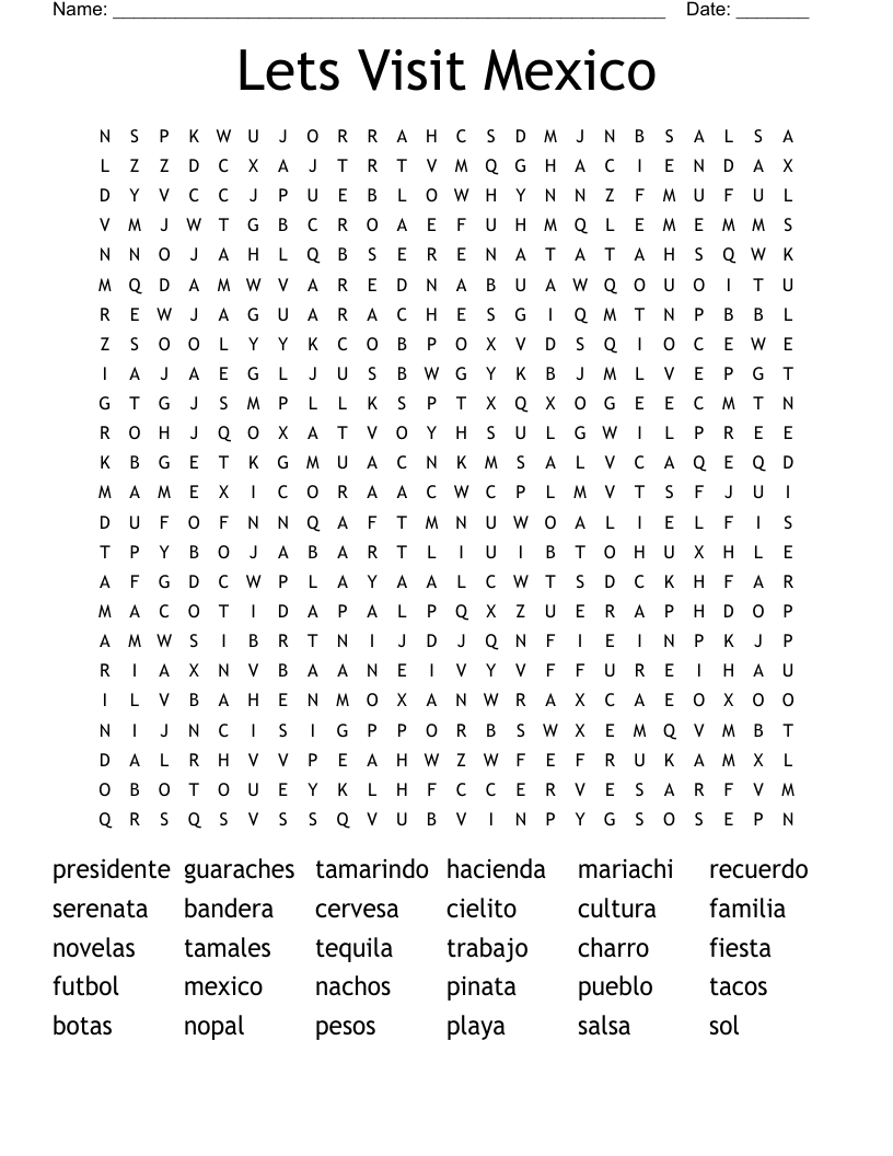 Lets Visit Mexico Word Search