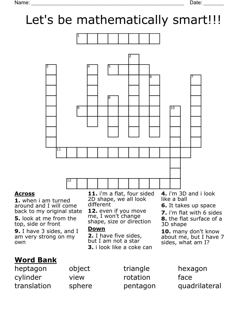 Let's be mathematically smart!!! Crossword