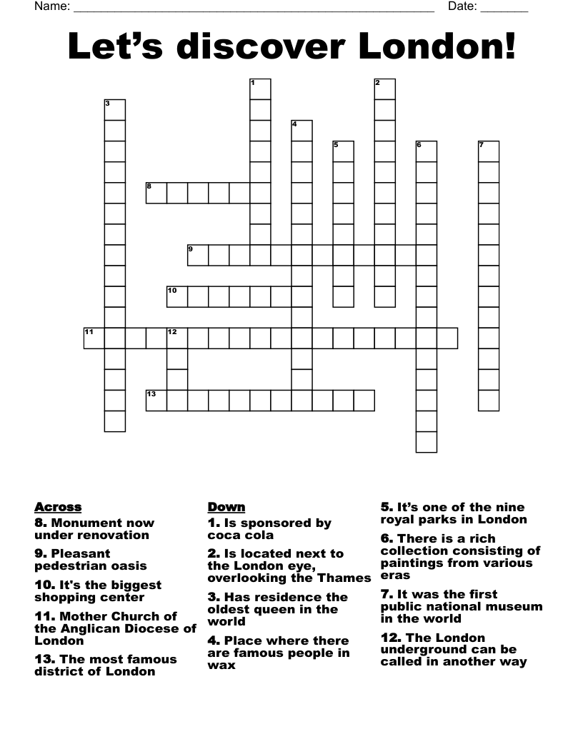 Let’s discover London! Crossword