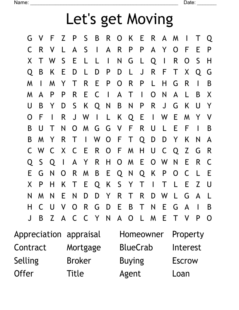 Let's get Moving Word Search