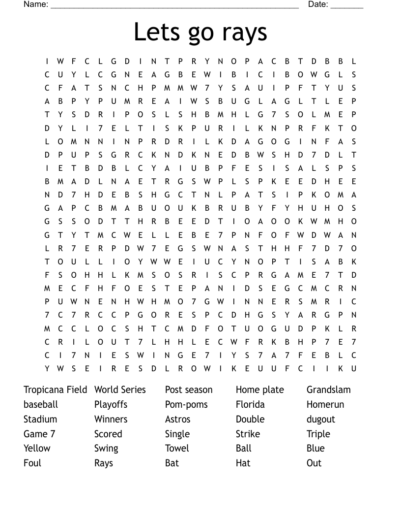 Lets go rays Word Search