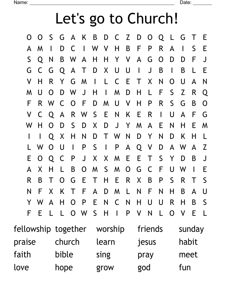 Let's go to Church! Word Search