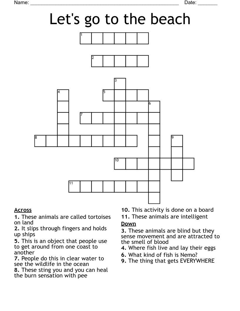 Let's go to the beach Crossword