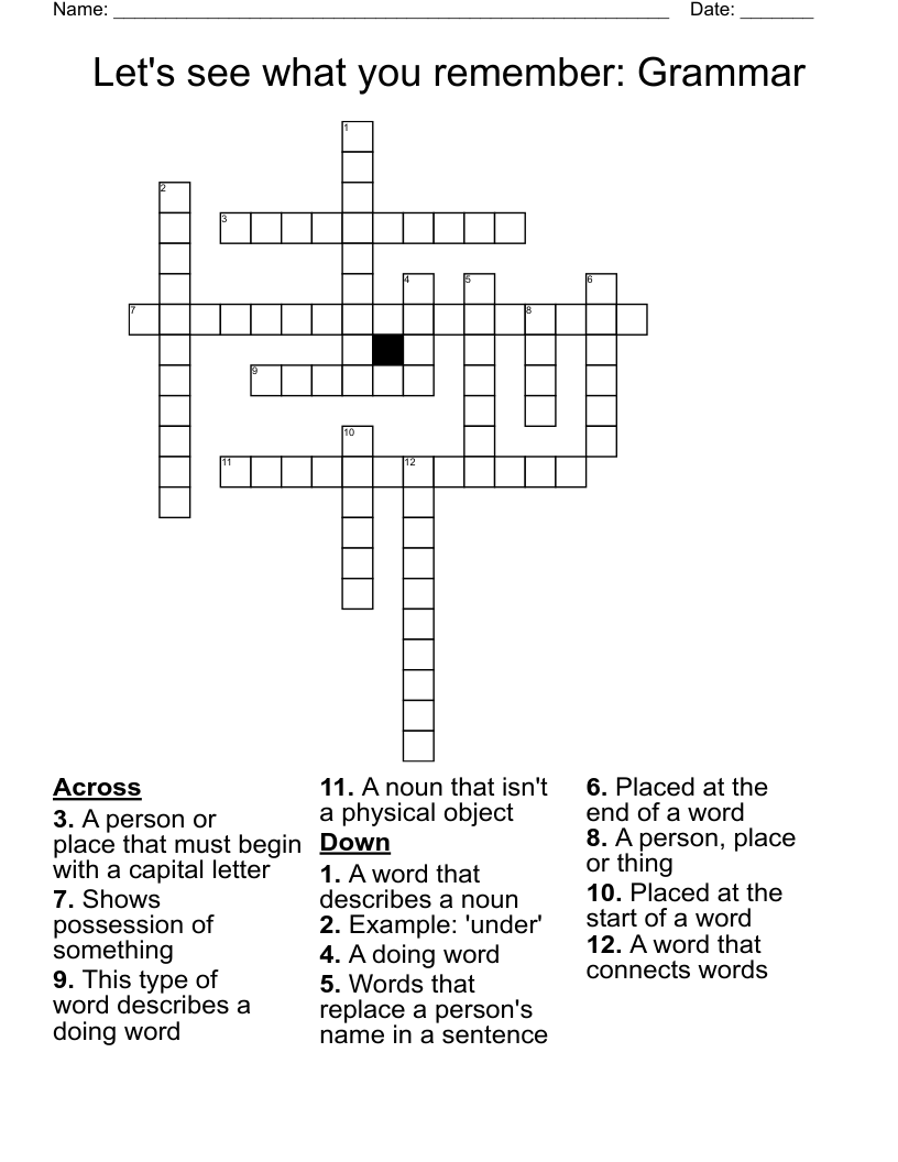 Let's see what you remember: Grammar Crossword