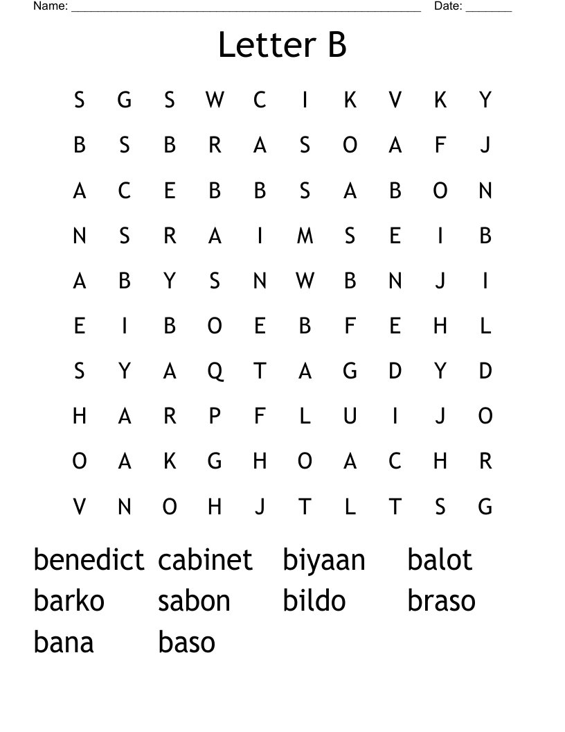 Letter B Word Search