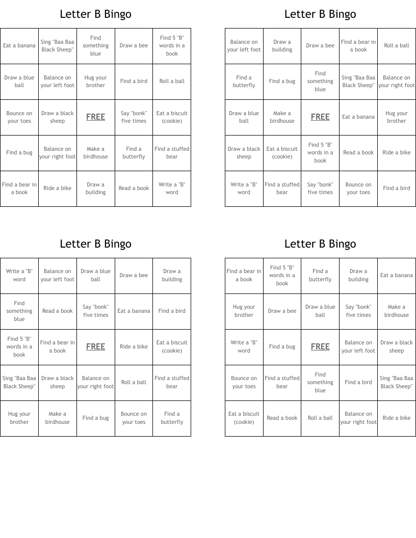 Letter B Bingo