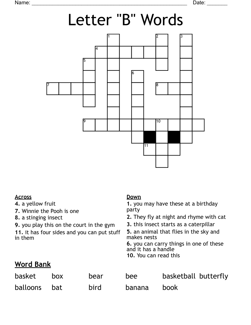 Letter "B" Words Crossword