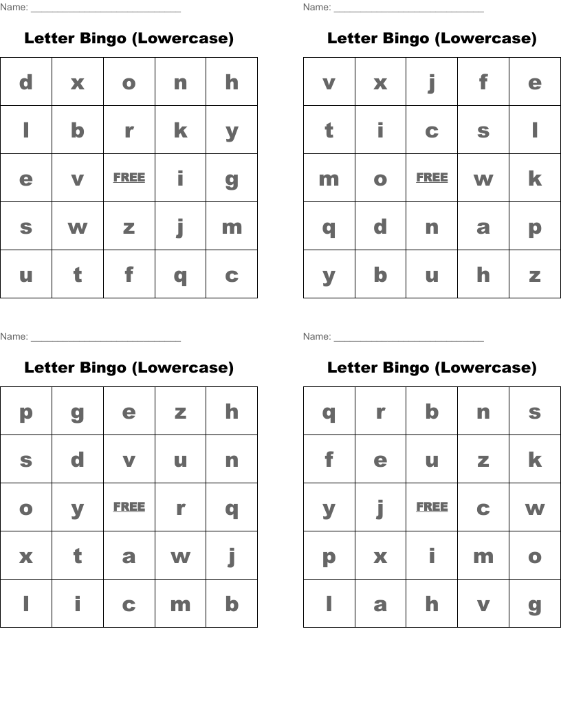 Letter Bingo (Lowercase)